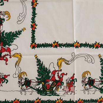 A collection of smaller Christmas tablecloths, runners, and wall hangings, approximately 34 pieces, mid/second half of the 20th century.
