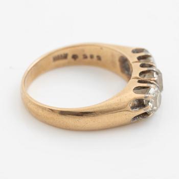Ring, 14K gold with three old-cut diamonds.