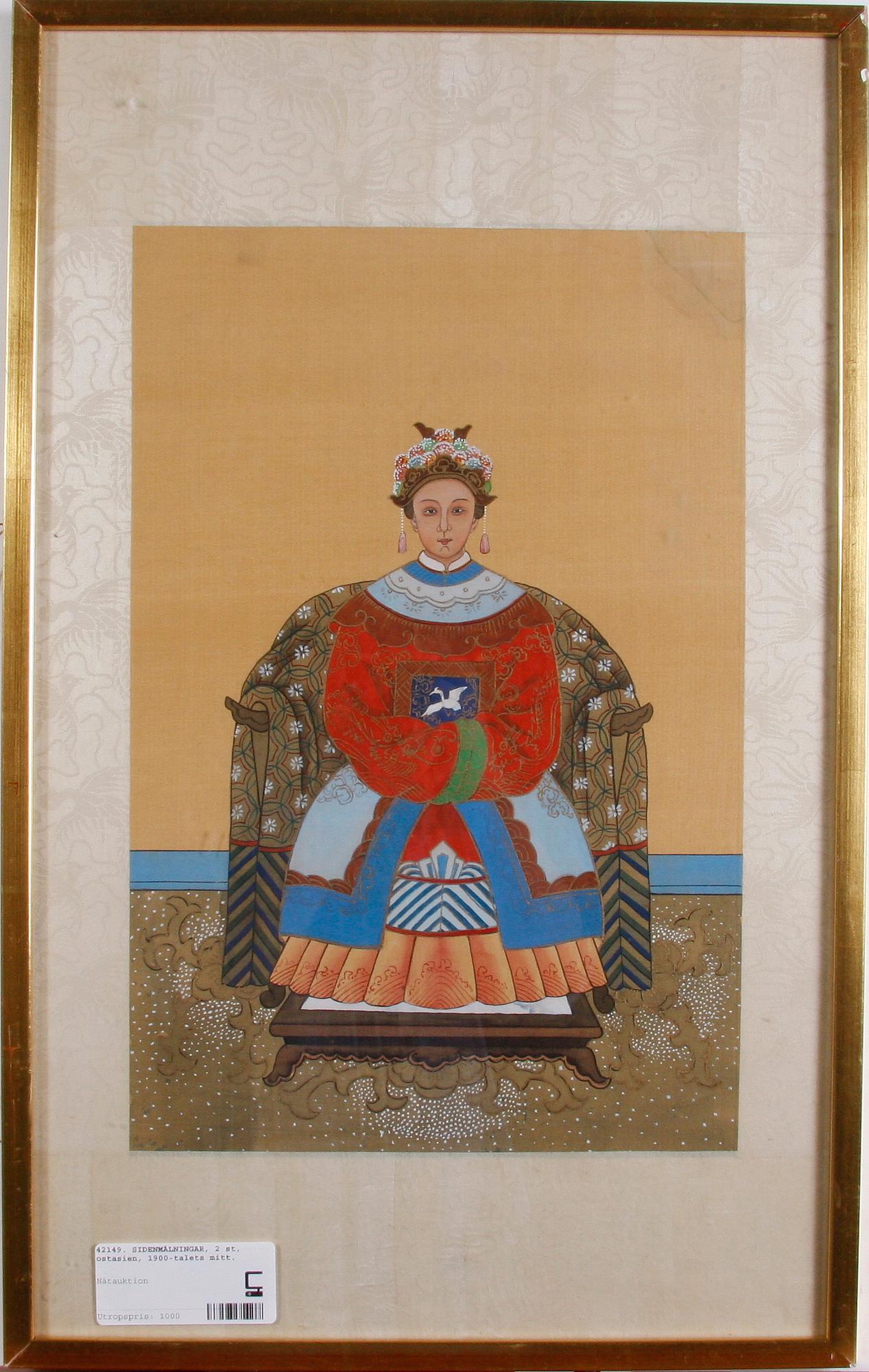 SIDENMÅLNINGAR, 2 st, sydostasien, 1900-talets mitt.