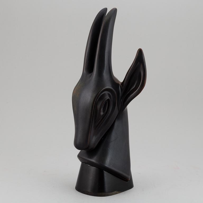 GUNNAR NYLUND, a stoneware sculpture of a gazelle's head, Rörstrand, Sweden, mid 20th century, ed 83/200.