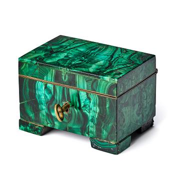 180. A Russian Nicolas II malachite-veneered box, circa 1900.