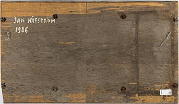 JAN HÅFSTRÖM, mixed media and collage on wooden panel, 1986, signed.