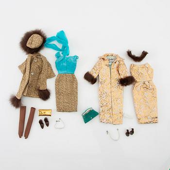 Barbiekläder 5 set. vintage, bla "Shimering Magic", Mattel 1966-67. "Gold N' Glamour" Mattel 1965.
