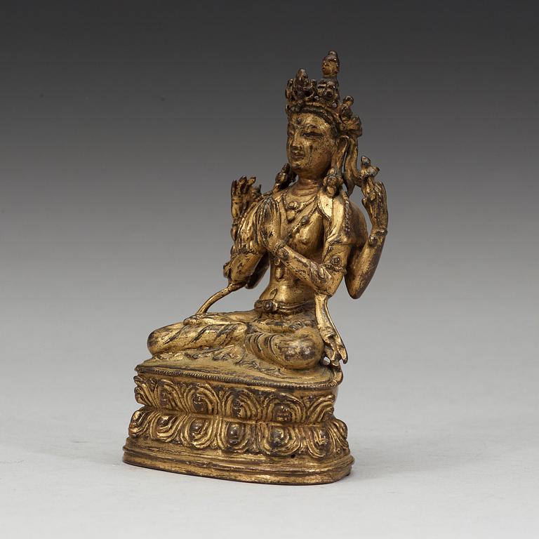 BODHISATTVA, förgylld kopparlegering. Tibet, 14/1500-tal.