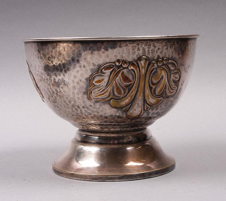 SKÅL samt BRICKA, nysilver, 1800/1900-tal.