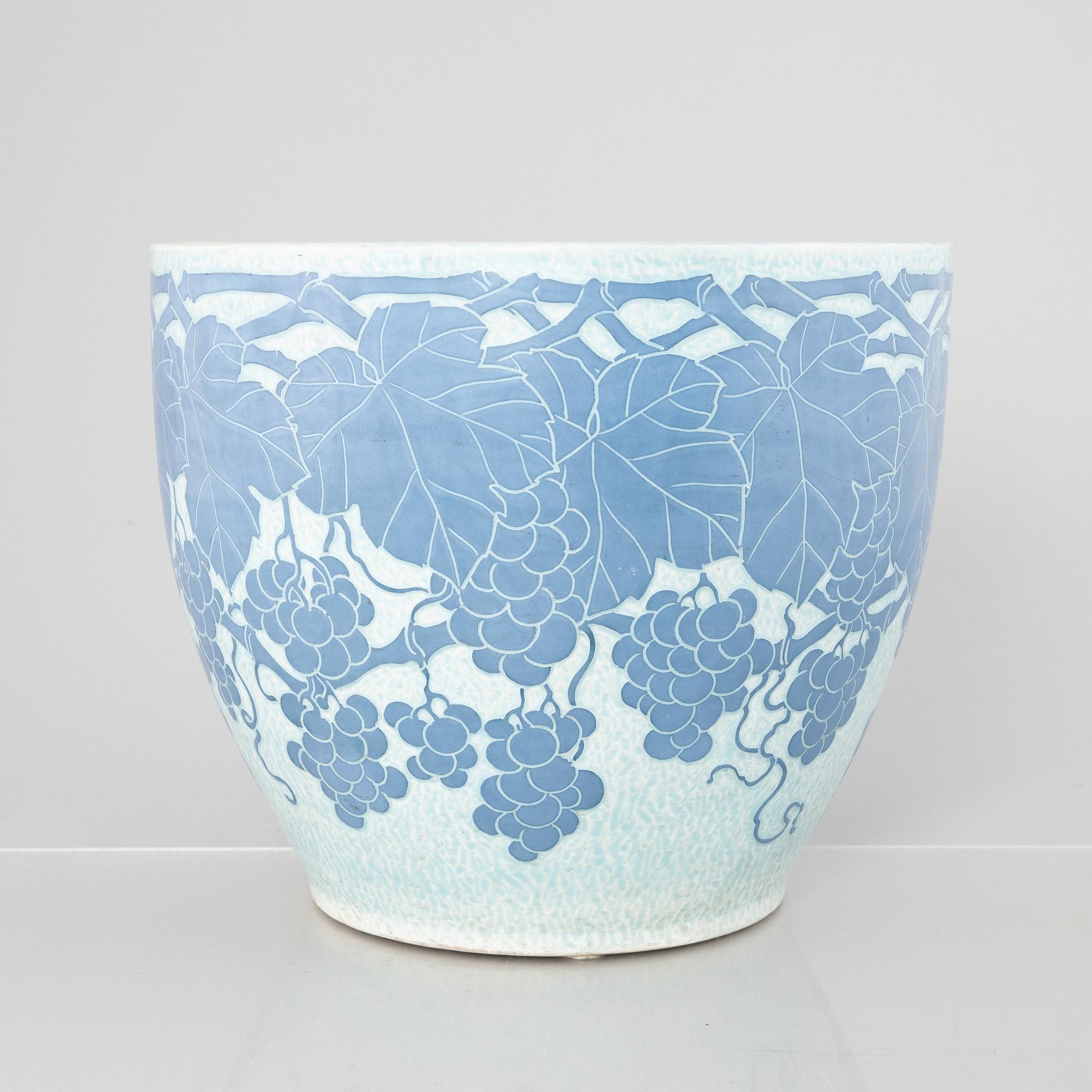 Josef Ekberg, a large "Sgrafitto" earthenware flower pot, Gustavsberg 1915.
