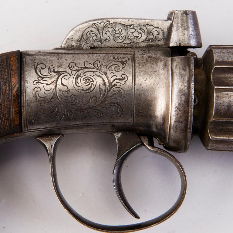 A mid-19th century British percussion pepperbox.