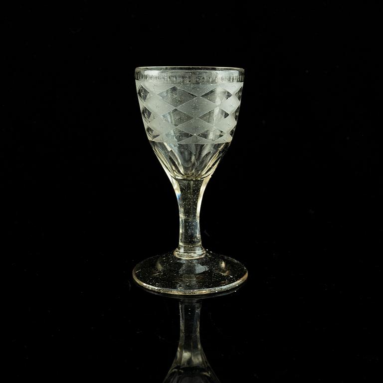 Eight late Gustavian wine glasses, circa 1800.