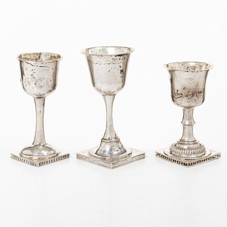 Three Swedish silver cups, 19th century.