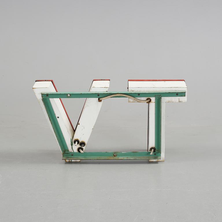 SKYLTBOKSTÄVER MED NEONRÖR, "TV", 1900-talets mitt.