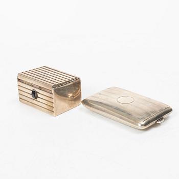 A cigarette case, Dingley Brothers, Birmingham, England, 1960s, and an Art Deco style silver box, 1930-1950s.