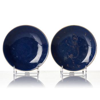 A group of 10 (8+2) blue glazed dishes, late Qing dynasty.