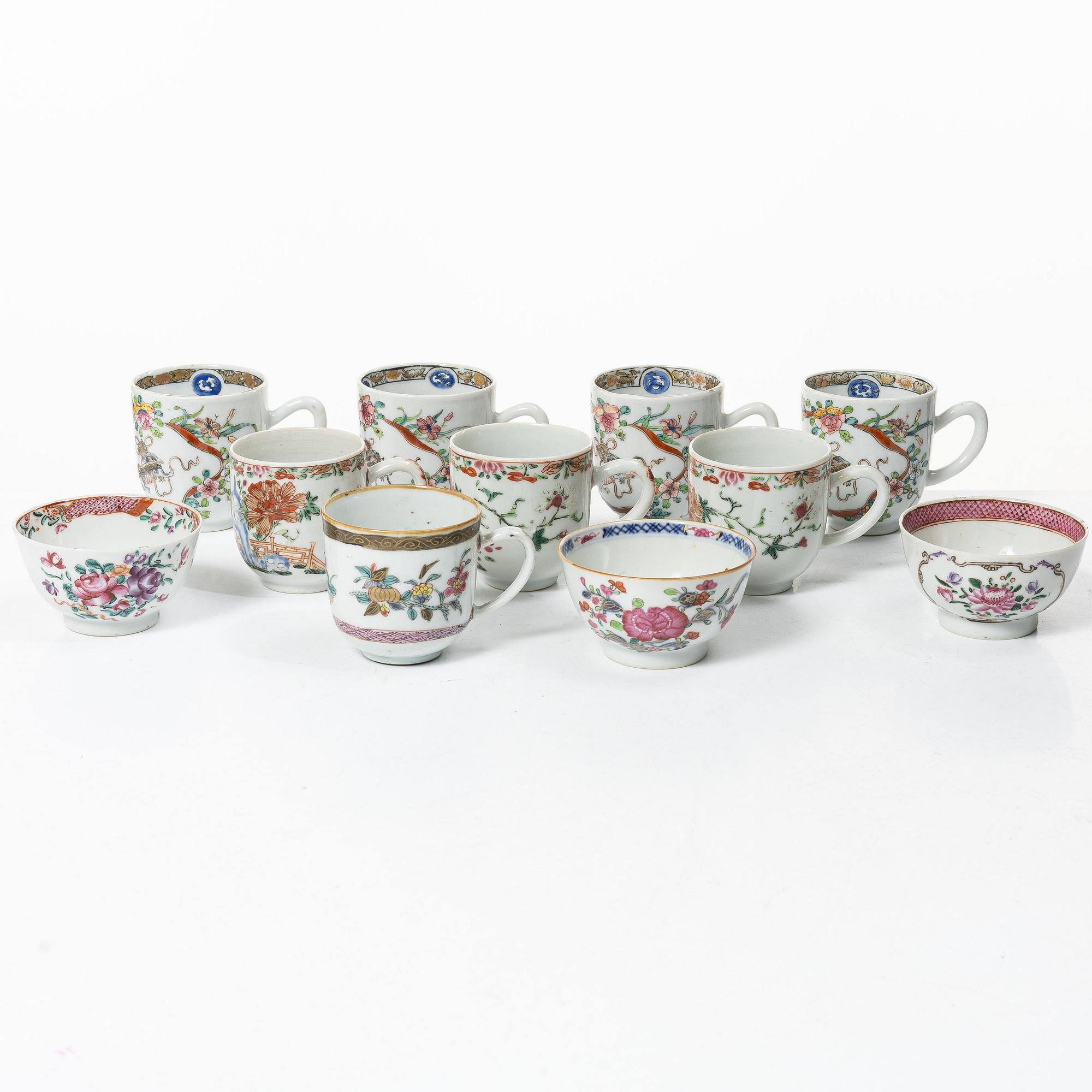 A group lot of 11 Chinese cups, Qing dynasty, Qianlong (1736-95).