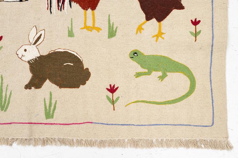 A hand-embroidered Kelim carpet, 202 x 150 cm.