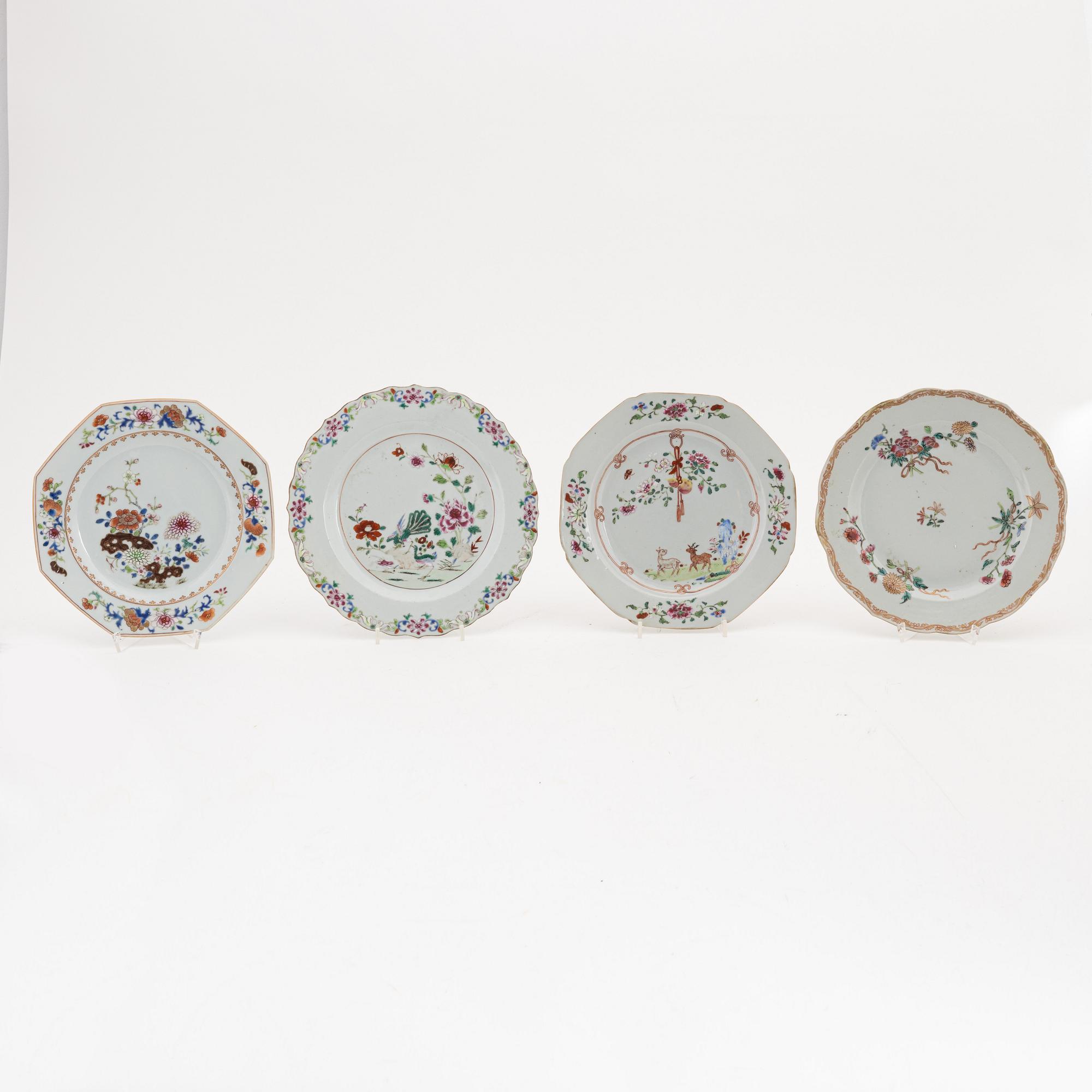 A group of eight famille rose plates, Qing dynasty, Qianlong (1736-95).