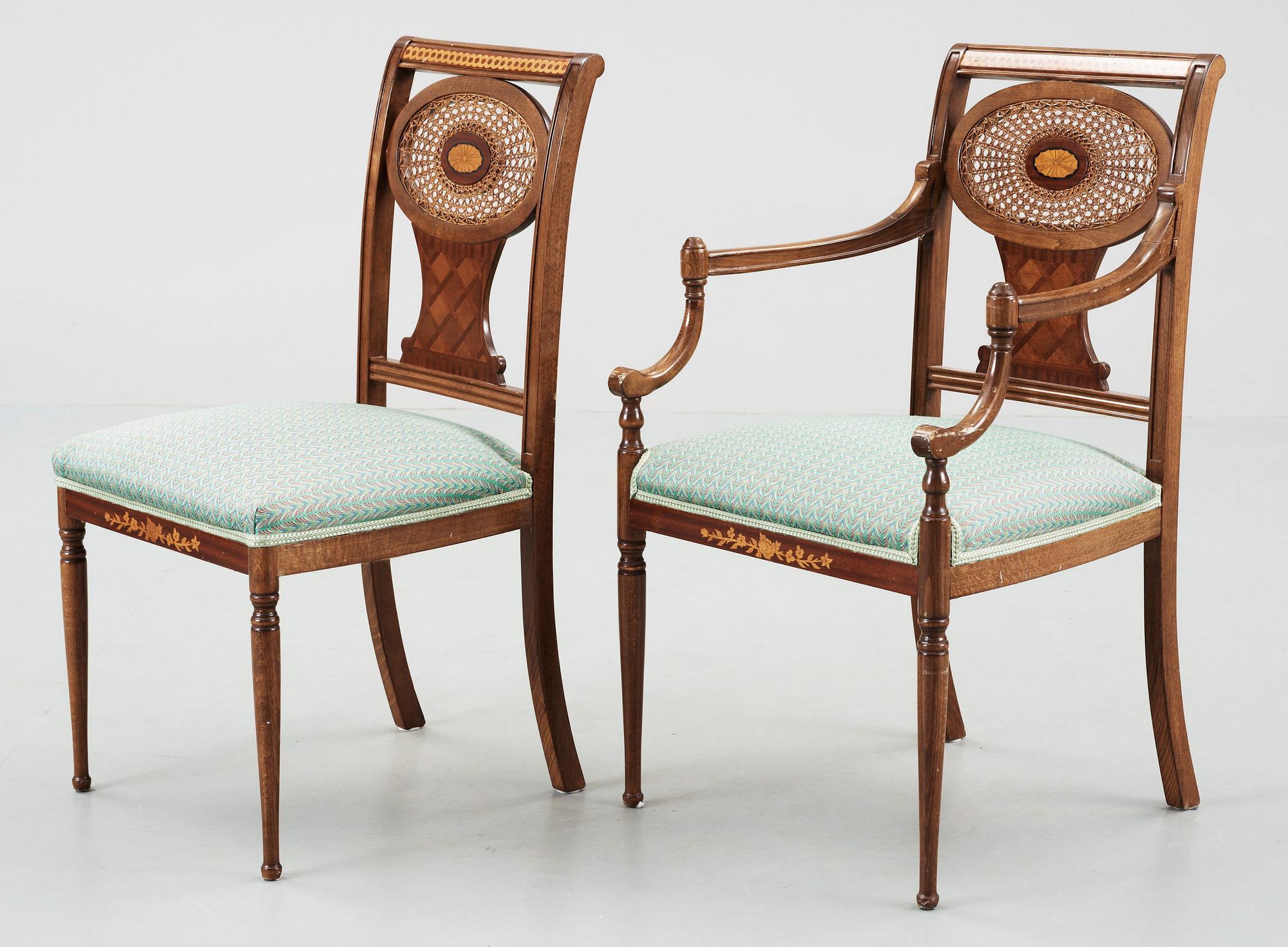 STOLAR, 3 st samt KARMSTOL, engelsk stil, tidigt 1900-tal.