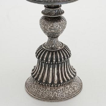 Two silver butter lamps, Tibet, 19th century.