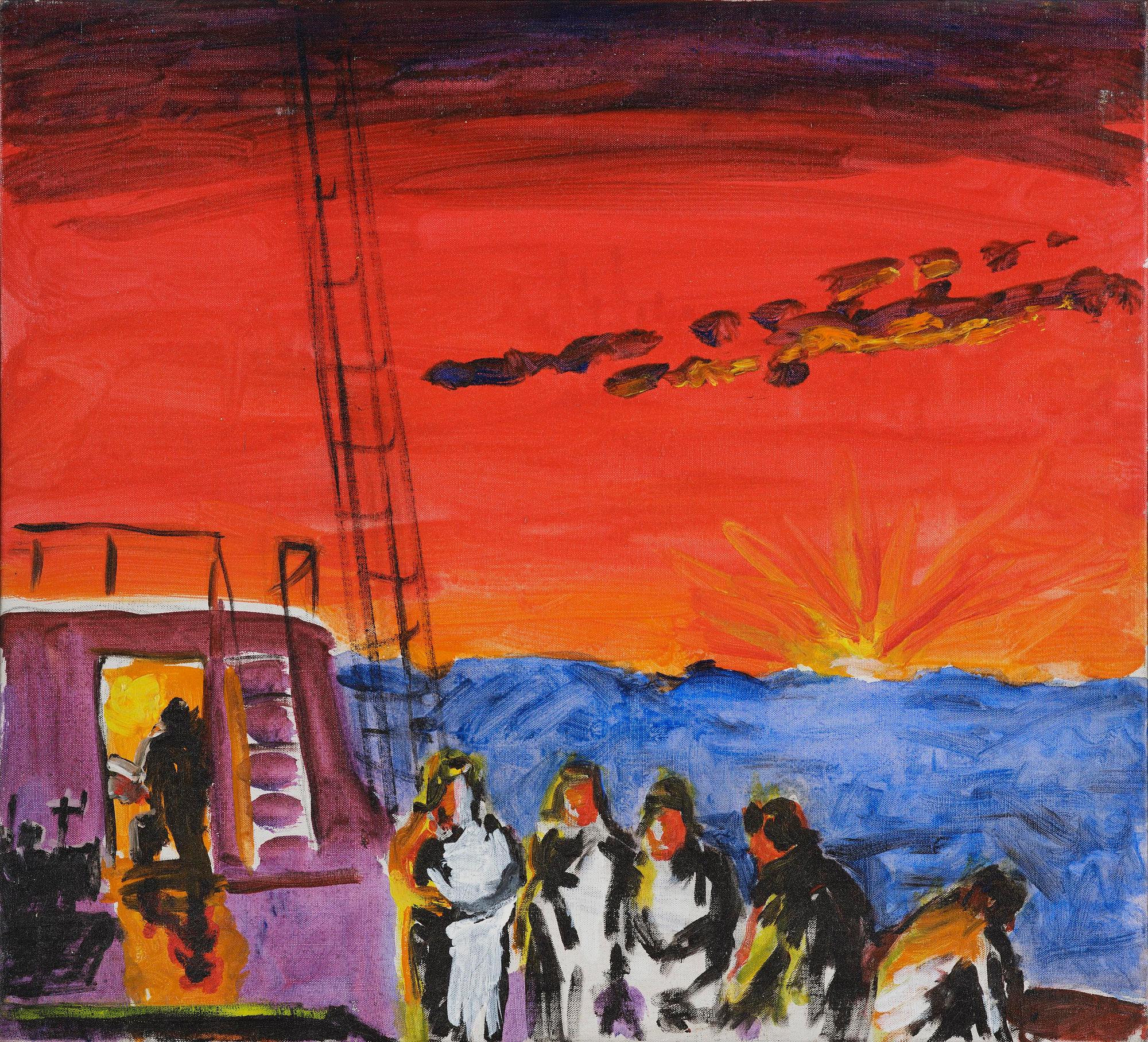 Gösta Werner, Marint motiv, röd himmel.