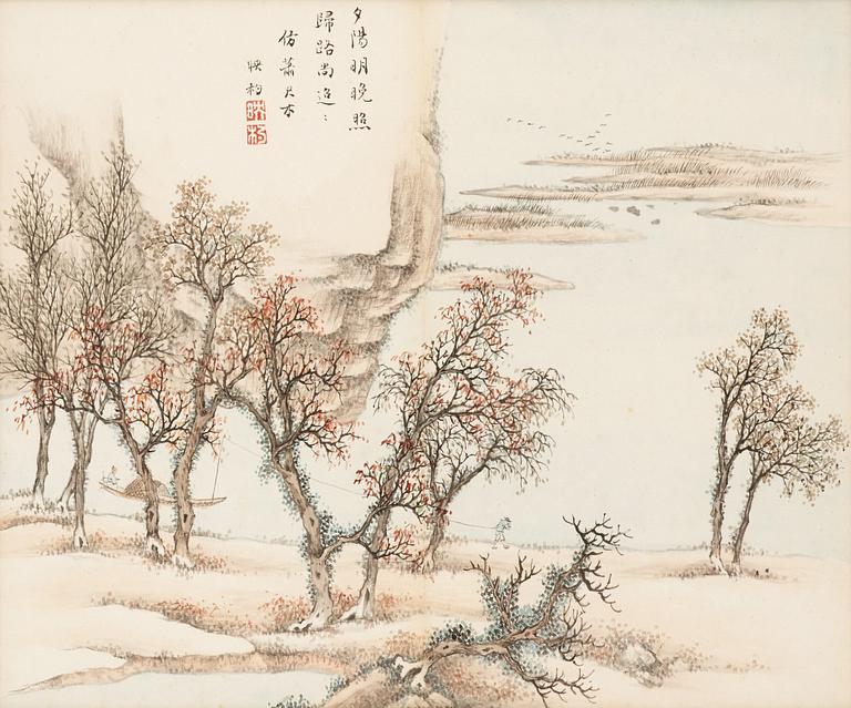Two album leafs, landscapes, by unidentified Chinese artist, presumably early 20th Century.
