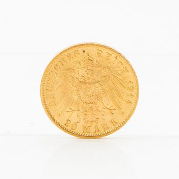 Gold coin 20 marks German Empire 1914 Wilhelm II.