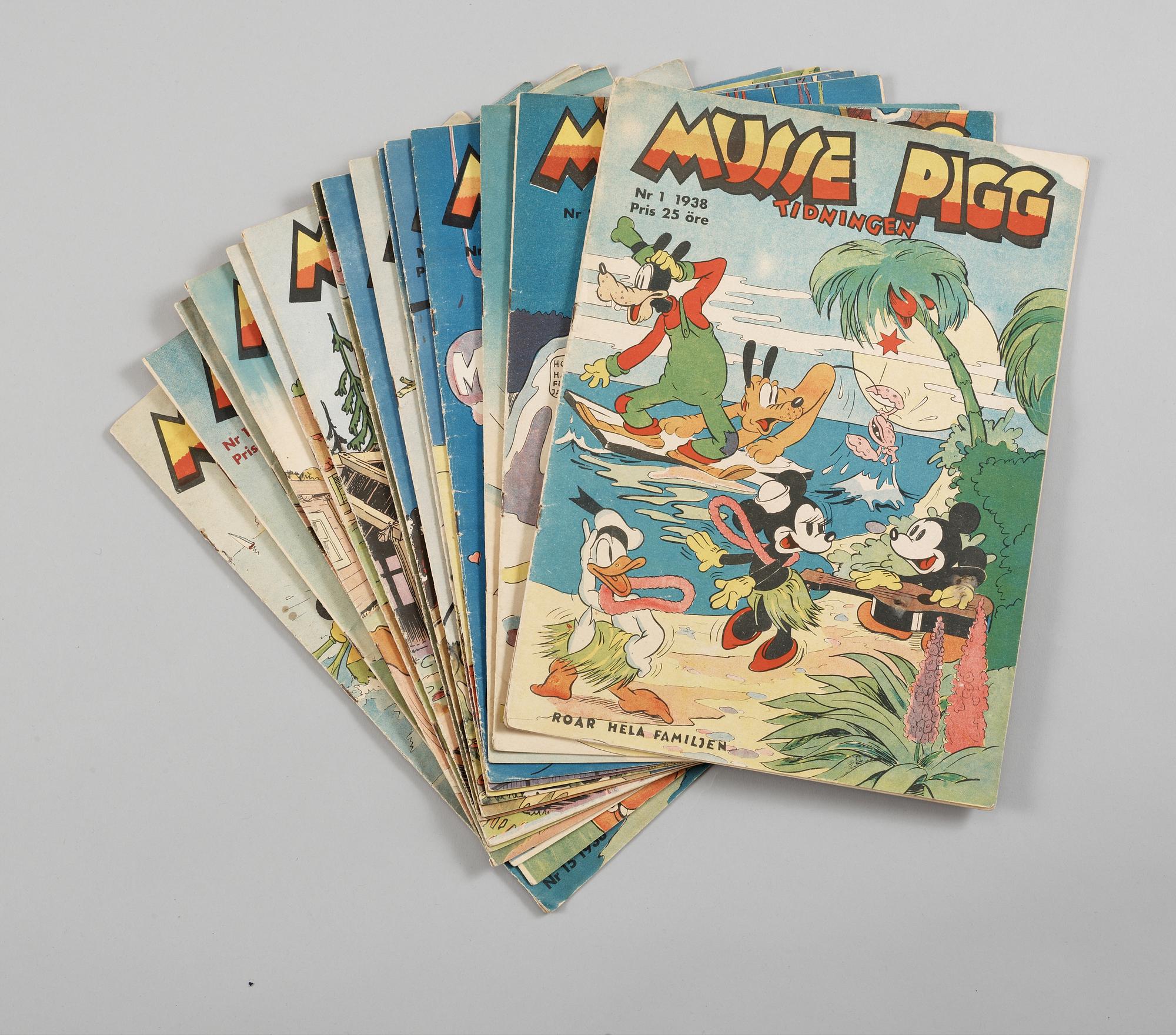 MUSSE PIGG TIDNINGEN. NR 1-15, 1938. GD-FN.