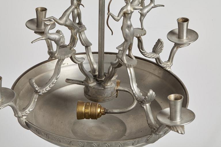 Nils Fougstedt, a pewter chandelier, Svenskt Tenn, Stockholm 1930.