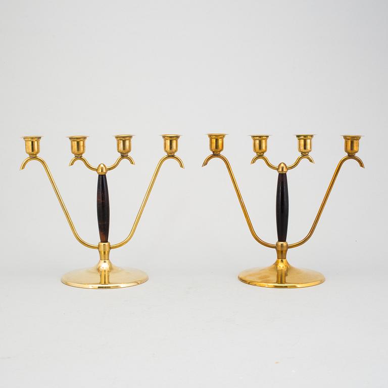 KANDELABRAR, ett par, mässing, O. H. Lagerstedt, Eskilstuna, 1950-tal.