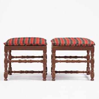 A pair of Swedish baroque stools, circa 1700.