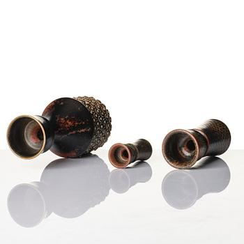 Stig Lindberg, vaser, 3 st, stengods, Gustavsbergs Studio 1965-67.