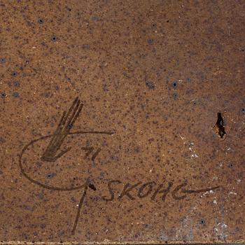 VÄGGPLATTOR, 2 stycken, stengods, Börje Skohg, Gustavsberg. Daterade 71 samt 72.