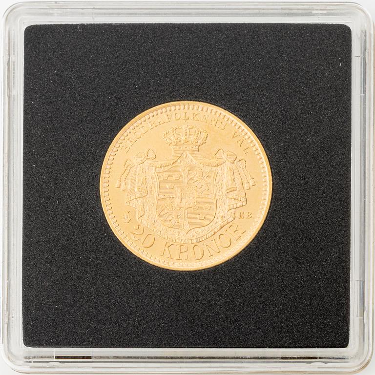 Guldmynt, Oscar II, 20 kronor, typ III, Sverige 1895.