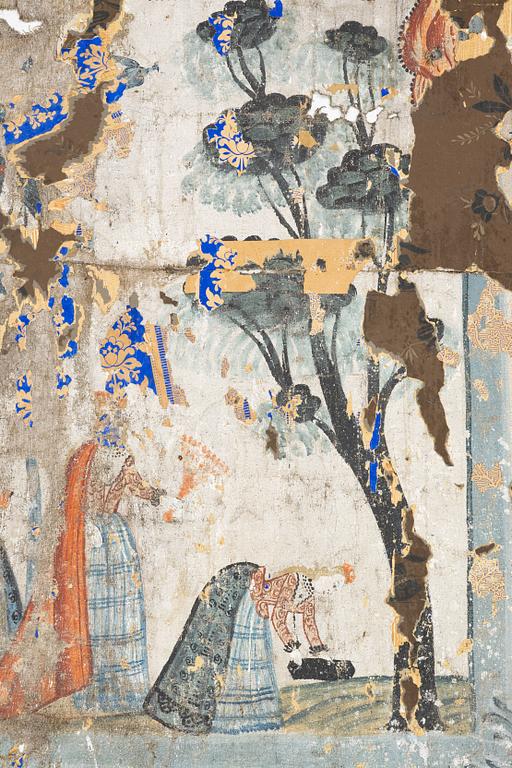 A nine-piece part folk art wall painting from Värmland, Sweden, late 18th century.