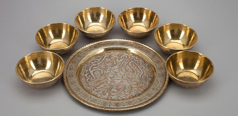 FAT och SKÅLAR, 6 st, mässing, koppar och silver, Persien 1900-tal.