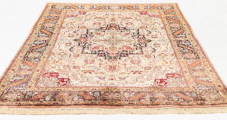 A rug, old, silk Tabriz, signed, ca 201 x 140 cm.