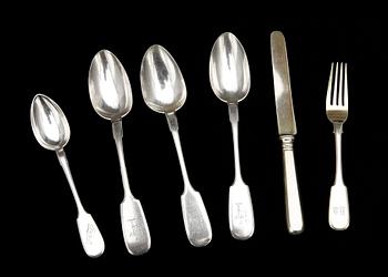 BESTICK, 6 delar, silver, Ryssland resp Estland sent 1800-tal till tidigt 1900-tal. Tot ca 320 gram.