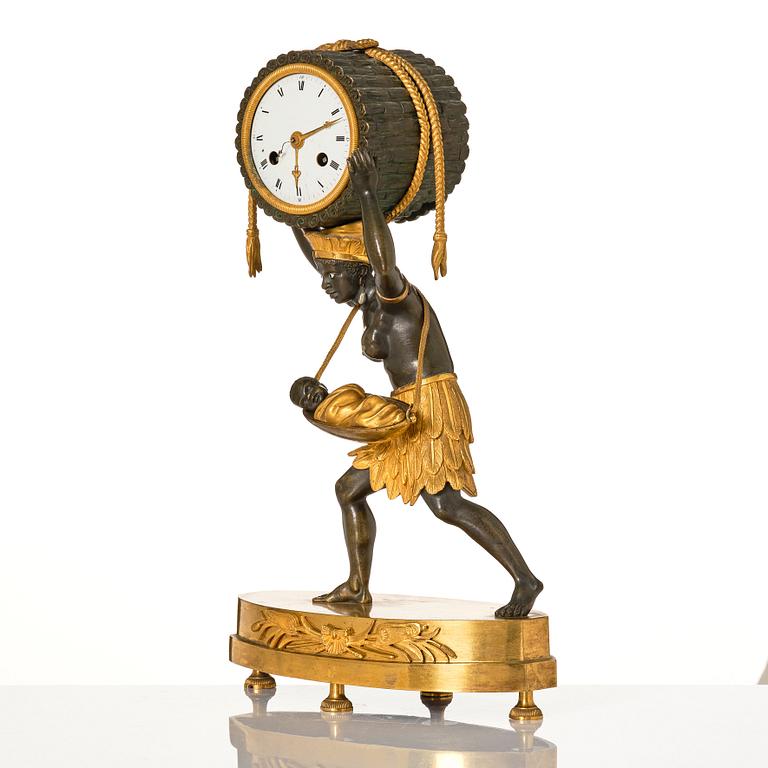 An Empire ormolu and patinated-bronze mantel clock 'La Nourrice Africaine', early 19th century.