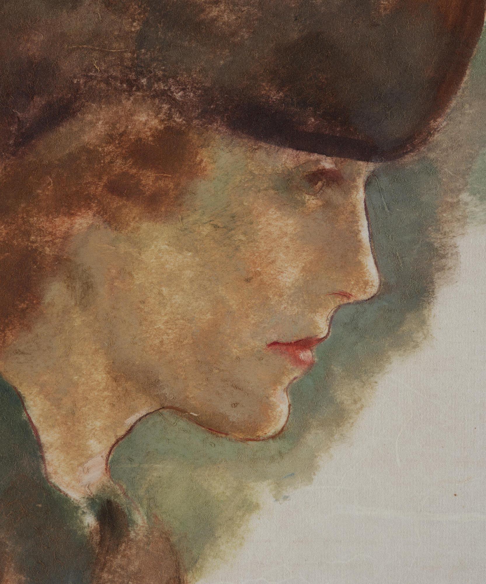 Lotte Laserstein, Dam med brun hatt i profil.