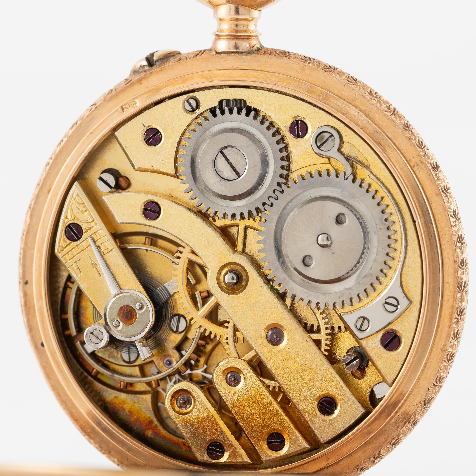 Fickur, 14K guld med etui, 36 mm.