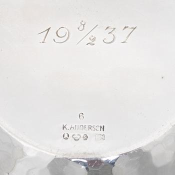 A pair of Swedish silver candlesticks, and a bowl, 1930s–60s.