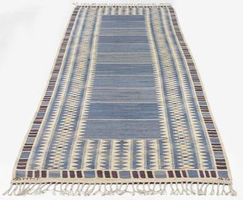 Barbro Nilsson, a runner, 'Salerno blå', flat weave, c. 419 x 122 cm, signed AB MMF.