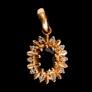 GARNITYR, 4 delar, 18 k guld, safirer samt diamanter.