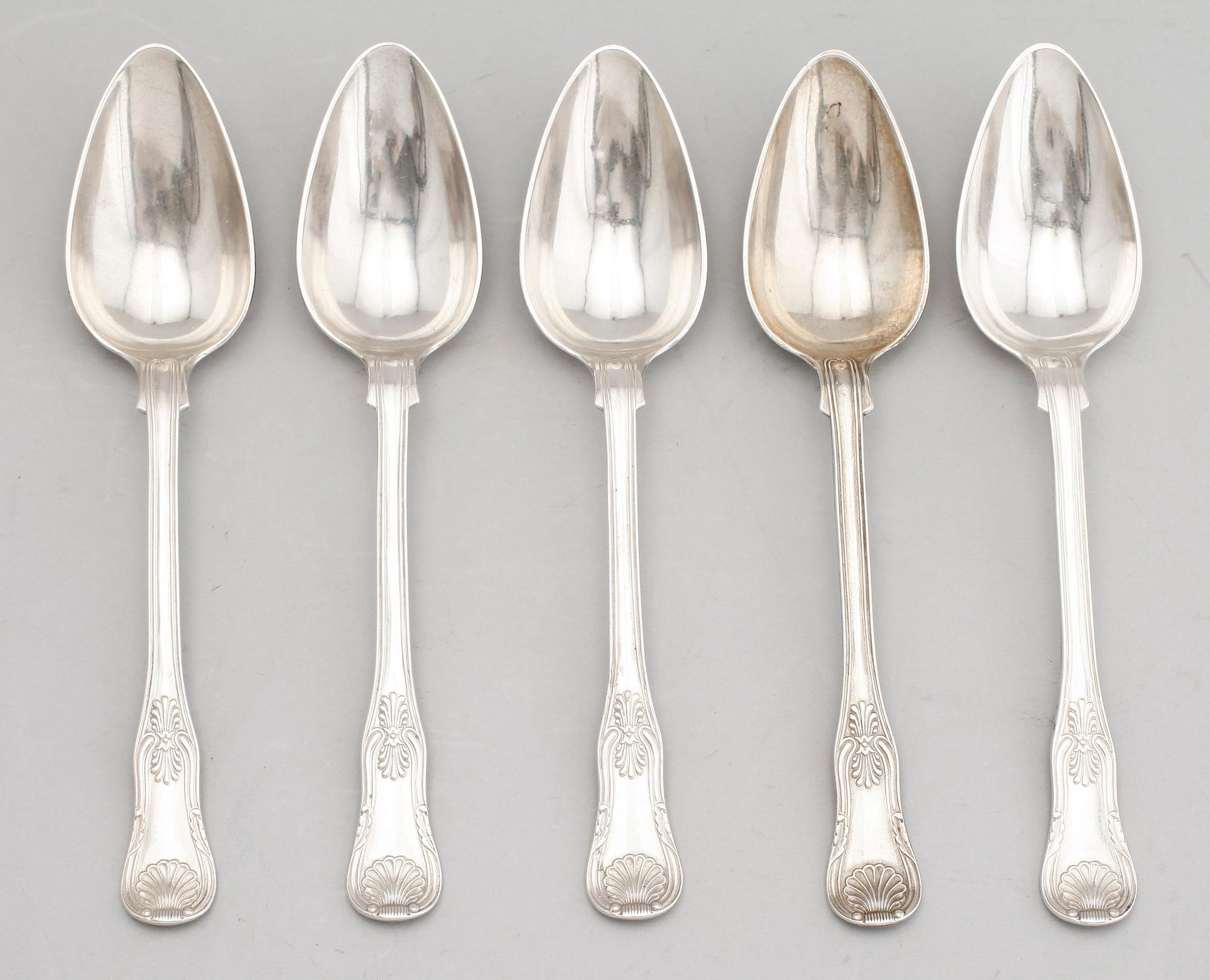 BORDSSKEDAR, 5 st, silver, Zethelius, bla 1845. Tot vikt 233 g.