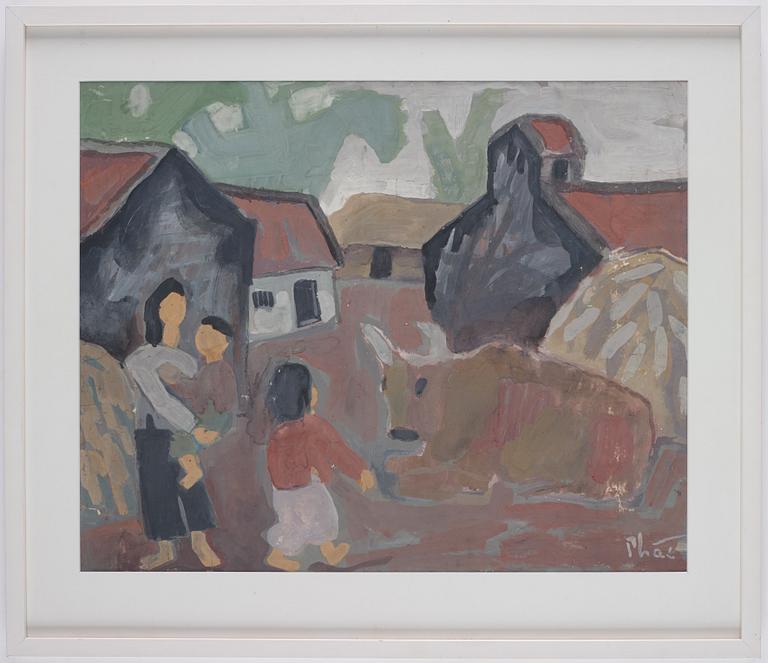 Bui Xuan Phai, Bui Xuan Phai, Bui Xuan Phai, Vietnam (1920-1988), Mor och barn i stadslandskap.