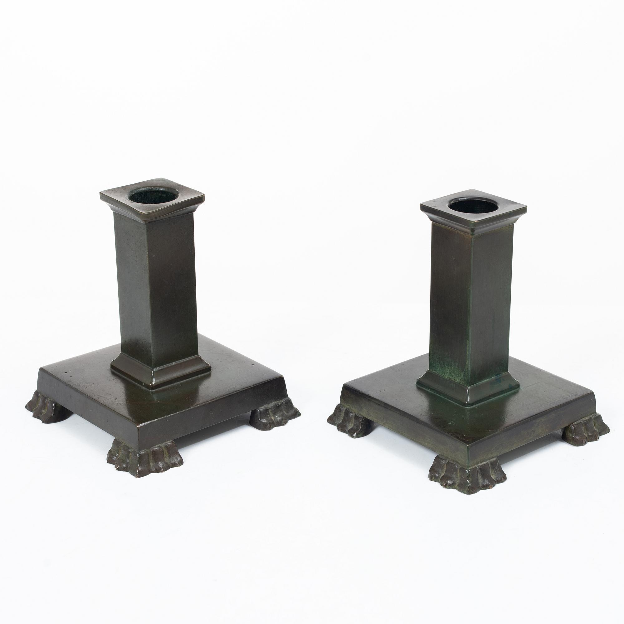 Guldsmedsaktiebolaget (GAB), Candlesticks, a pair, bronze, model no. 117, Art Deco.