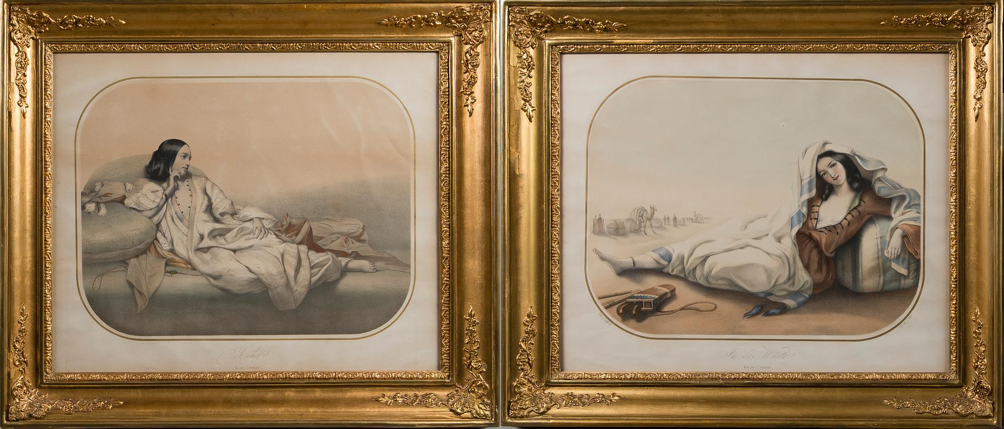 LITOGRAFIER, 2 ST, Eduard Friedrich Leybold, efter, J.Rauh, L.T. Neumann, Wien 1800-talets mitt.