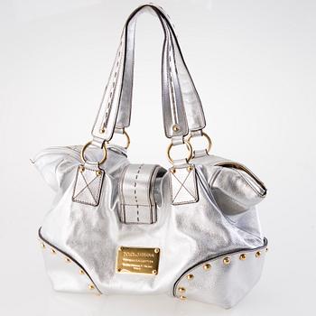 DOLCE & GABBANA Silver Leather Satchel Bag.