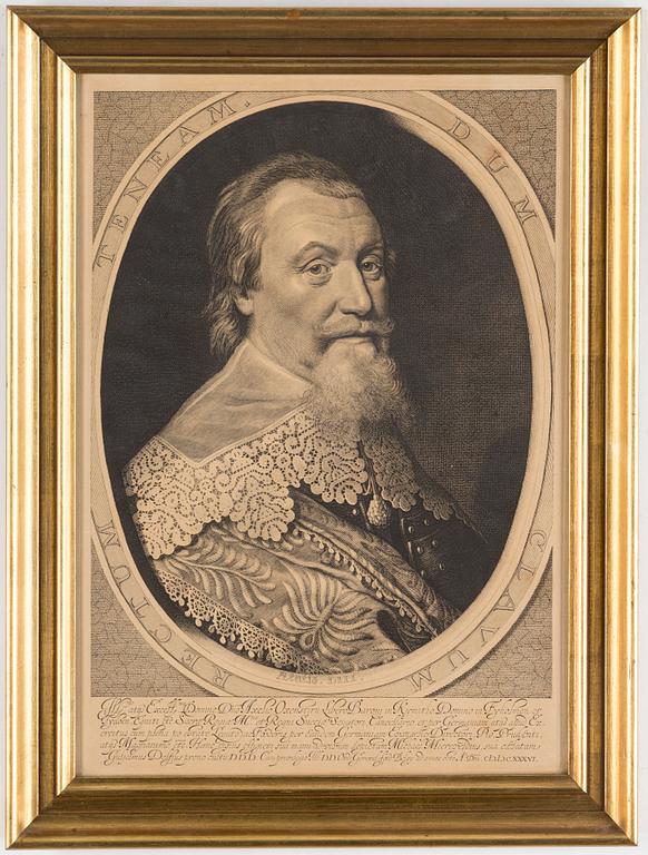 2 engravings depicting Gustavus Adolphos II and the Chancellor Axel Oxenstierna.