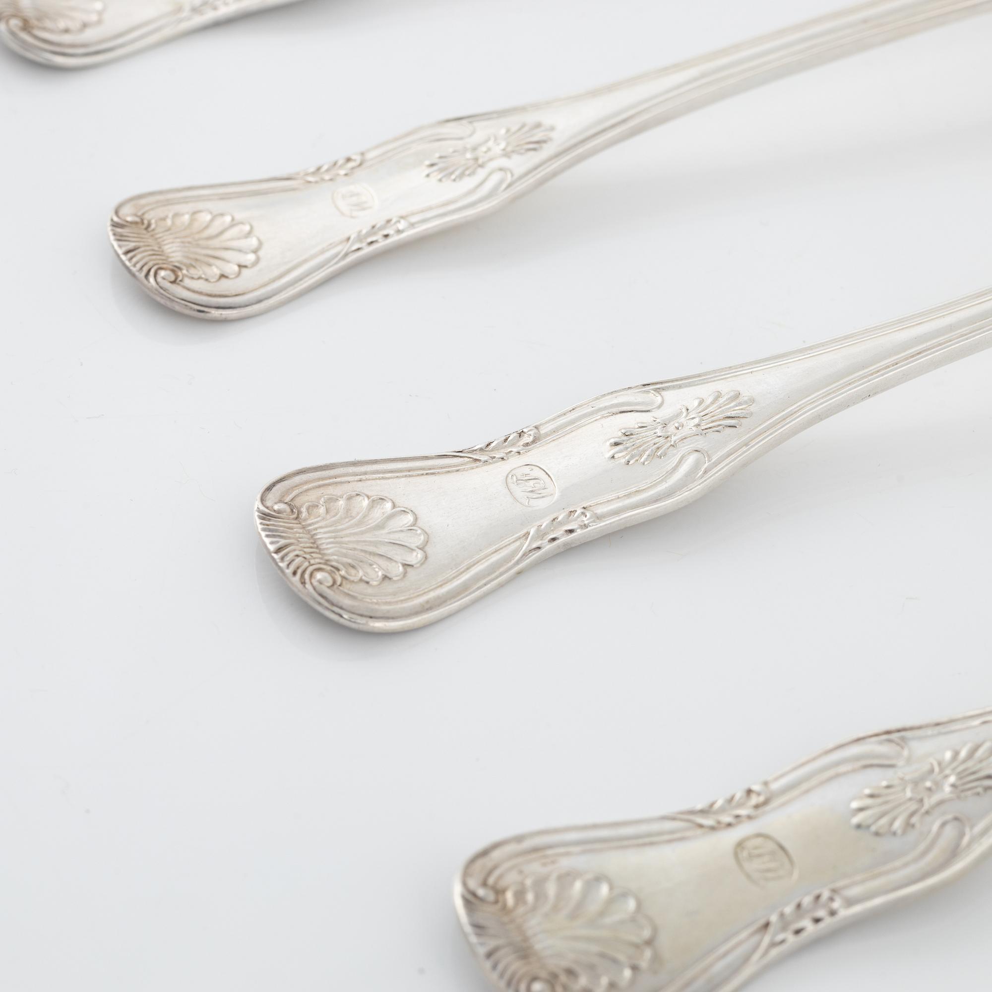 Carl Tengstedt, a set of six silver spoons, Gothenburg, 1854.