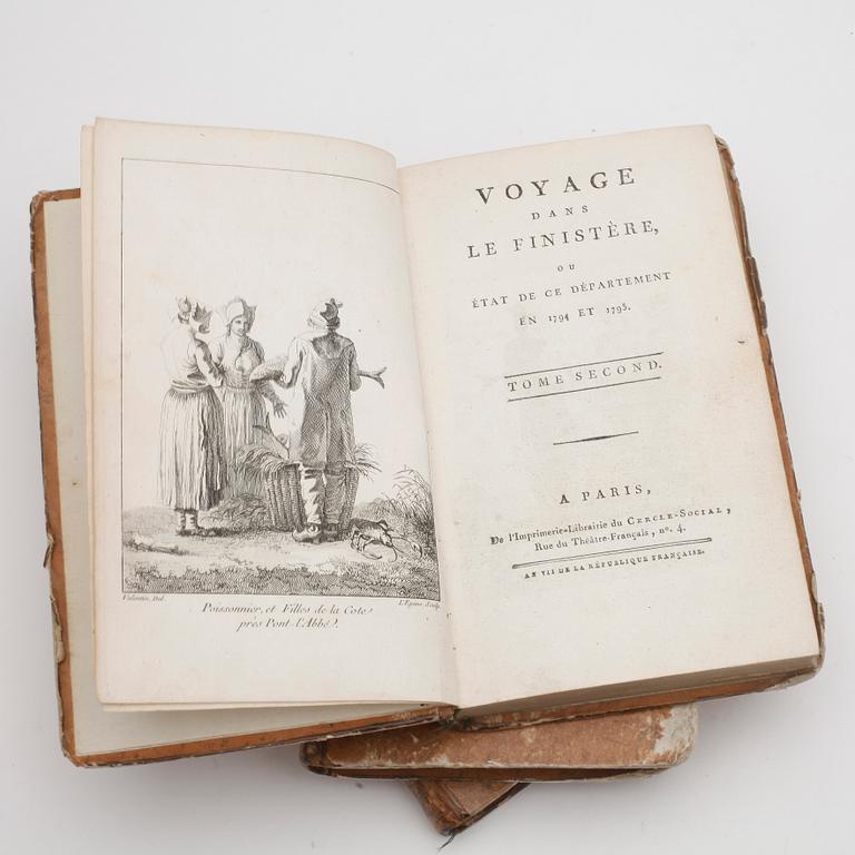 BÖCKER, 3 volymer, "Voyage Dans Le Finistère", Jaques Cambry, Paris, 1799.