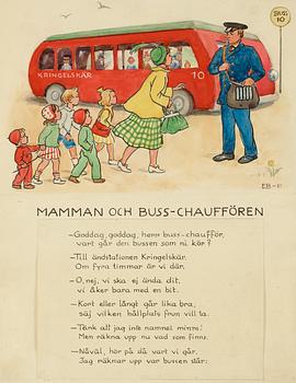 Elsa Beskow, The red bus and the green car. Illustrated children's story by Elsa Beskow.